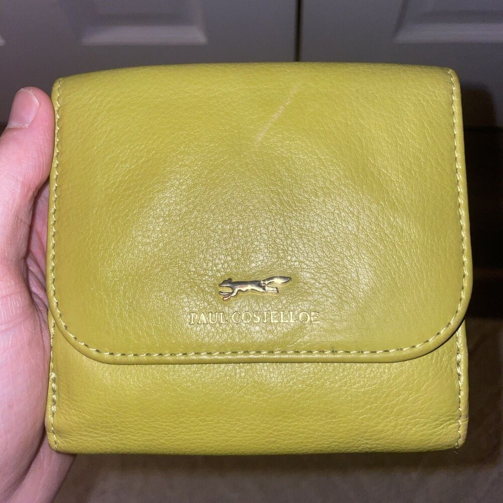 Paul Costelloe Lime Green Leather Small‎ Flap Purse / Compact Wallet